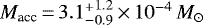 $M_{\textrm{acc}}\,{=}\,3.1{{^+_-}}^{1.2}_{0.9}\,{\times}\,10^{-4}\,{ M}_{\odot}$