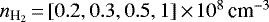 $n_{\textrm{H}_2}\,{=}\,[0.2,0.3,0.5,1]\,{\times}\,10^{8}\,\textrm{cm}^{-3}$