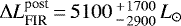 $\Delta L^{\textrm{post}}_{\textrm{FIR}}\,{=}\,5100\,{{{^+_-}}}\,^{\!1700}_{\!2900}\,{L}_{\odot}$