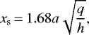 \begin{equation*} x_{\mathrm{s}}\,{=}\,1.68a\sqrt{\frac{q}{h}}, \end{equation*}