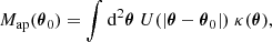 $$ \begin{aligned} M_{\rm ap}(\boldsymbol{\theta }_0)&= \int \mathrm{d}^2 \boldsymbol{\theta } \;U(|\boldsymbol{\theta }-\boldsymbol{\theta }_0|)\;\kappa (\boldsymbol{\theta }), \end{aligned} $$