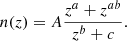 $$ \begin{aligned} n(z) = A \frac{z^a+z^{ab}}{z^b+c}. \end{aligned} $$