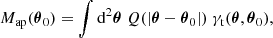 $$ \begin{aligned} M_{\rm ap}(\boldsymbol{\theta }_0) = \int \mathrm{d}^2 \boldsymbol{\theta } \;Q(|\boldsymbol{\theta }-\boldsymbol{\theta }_0|) \; \gamma _{\rm t}(\boldsymbol{\theta },\boldsymbol{\theta }_0), \end{aligned} $$
