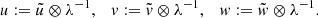 $$ \begin{aligned} u := \tilde{u}\otimes \lambda ^{-1},\quad { v} := \tilde{v}\otimes \lambda ^{-1},\quad { w} := \tilde{w}\otimes \lambda ^{-1}. \end{aligned} $$