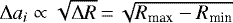 $\Delta a_i \propto \sqrt{\Delta R} \,{=}\, \sqrt{R_{\textrm{max}} - R_{\textrm{min}}}$