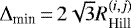 $\Delta_{\textrm{min}} \,{=}\, 2 \sqrt{3} R^{(i,j)}_{\textrm{Hill}}$