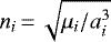 $n_i\,{=}\,\sqrt{\mu_i/a^3_i}$