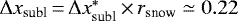 $\Delta x_{\textrm{subl}}\,{=}\,\Delta x_{\textrm{subl}}^{*}\,{\times}\,r_{\textrm{snow}} \simeq 0.22$