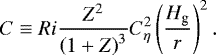 \begin{equation*} C \equiv Ri \frac{Z^2}{ \left(1+Z \right)^3 } C_{\eta}^2 \left(\frac{H_{\textrm{g}}}{r} \right)^2. \end{equation*}