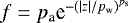 $f = p_{\textrm{a}} \textrm{e}^{-\left(| z|/p_{\textrm{w}}\right)^{p_{\textrm{s}}}}$