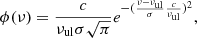 $$ \begin{aligned} \phi (\nu )=\frac{c}{\nu _{\rm ul}\sigma \sqrt{\pi }} e^{-(\frac{\nu -\nu _{\rm ul}}{\sigma } \frac{c}{\nu _{\rm ul}})^2} ,\end{aligned} $$