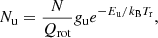 $$ \begin{aligned} N_{\rm u}=\frac{N}{Q_{\rm rot}}g_{\rm u}e^{-E_{\rm u}/k_{\rm B}T_{\rm r}} ,\end{aligned} $$