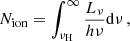 $$ \begin{aligned} N_{\rm ion} = \int _{\nu _{\rm H}}^{\infty } \frac{L_{\nu }}{h \nu } \mathrm{d}\nu \, , \end{aligned} $$