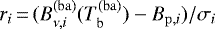 $r_i\,{=}\,(B_{\nu,i}^{\mathrm{(ba)}}(T_{\mathrm{b}}^{(\mathrm{ba})}) - B_{\mathrm{p},i})/\sigma_i$