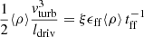 $$ \begin{aligned} \frac{1}{2} \langle \rho \rangle \frac{{ v}_{\rm turb}^3}{l_{\rm driv}}=\xi \epsilon _{\rm ff} \langle \rho \rangle \, t_{\rm ff}^{-1} \end{aligned} $$
