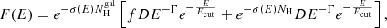 $$ \begin{aligned} F(E) = e^{-\sigma (E) N_{\rm H}^\mathrm{gal}} \left[ fDE^{-\Gamma } e^{-\frac{E}{E_{\rm cut}}} + e^{-\sigma (E)N_{\rm H}}DE^{-\Gamma }e^{-\frac{E}{E_{\rm cut}}}\right], \end{aligned} $$