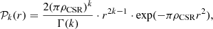 $$ \begin{aligned} \mathcal{P} _{k}(r)=\frac{2(\pi \rho _{\rm CSR})^{k}}{\Gamma (k)}\cdot r^{2k -1}\cdot {\exp }(-\pi \rho _{\rm CSR} r^2), \end{aligned} $$