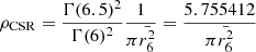 $$ \begin{aligned} \rho _{\rm CSR}=\frac{\Gamma (6.5)^2}{\Gamma (6)^2}\frac{1}{\pi \bar{r_{6}^{2}}}=\frac{5.755412}{\pi \bar{r_{6}^{2}}} \end{aligned} $$