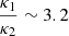 $ \dfrac{\kappa_{1}}{\kappa_{2}}\sim3.2 $