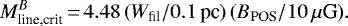 \begin{equation*} M_{\textrm{line,crit}}^{B}\,{=}\,4.48\,(W_{\textrm{fil}}/0.1\,\textrm{pc})\,(B_{\textrm{POS}}/10\,\mu{\textrm{G}}).\end{equation*}