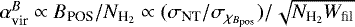 $\alpha_{\textrm{vir}}^{B}\propto B_{\textrm{POS}}/{N_{\textrm{H}_{2}}} \propto (\sigma_{\textrm{NT}}/\sigma_{\chi_{B_{\textrm{pos}}}})/\sqrt{{N_{\textrm{H}_{2}}} W_{\textrm{fil}}}$