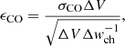 $$ \begin{aligned} \epsilon _{\rm CO} = \frac{\sigma _{\rm CO}\Delta V}{\sqrt{\Delta V\Delta { w}_{\rm ch}^{-1}}}, \end{aligned} $$