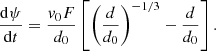 $$ \begin{aligned} \frac{\mathrm{d} \psi }{\mathrm{d}t}= \frac{{ v}_0F}{d_0}\left[\left(\frac{d}{d_0}\right)^{-1/3}-\frac{d}{d_0}\right]. \end{aligned} $$