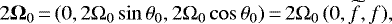 \begin{equation*} 2{{\bm \Omega}_0}\,{=}\,(0,2\Omega_0\sin\theta_0,2\Omega_0\cos\theta_0)\,{=}\,2\Omega_0\,(0,\widetilde{f},f), \end{equation*}