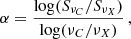 $$ \begin{aligned} \alpha = \frac{\log (S_{\nu _{{C}}}/S_{\nu _{{X}}})}{\log (\nu _{{C}}/\nu _{{X}})} \,, \end{aligned} $$