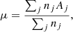 $$ \begin{aligned} \mu = \frac{\sum _{j}n_{j} A_{j}}{\sum _{j}n_{j}}, \end{aligned} $$