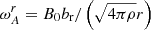 $ \omega_A^r=B_0 b_{\mathrm{r}}/\left({\sqrt{4\pi\rho}r}\right) $