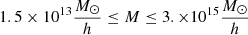 $ 1.5\times10^{13}\frac{M_{\odot}}{h}\leq M \leq 3.\times10^{15}\frac{M_{\odot}}{h} $