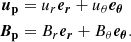 $$ \begin{aligned} {\boldsymbol{u_{\rm p}}}&= u_r{\boldsymbol{e_{r}}}+u_\theta {\boldsymbol{e_{\theta }}}\\ {\boldsymbol{B_{\rm p}}}&= B_r{\boldsymbol{e_{r}}} + B_\theta {\boldsymbol{e_{\theta }}}. \end{aligned} $$