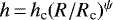 $h\,{=}\,h_{\textrm{c}}(R/R_{\textrm{c}})^{\psi}$