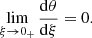 $$ \begin{aligned} \lim _{\xi \rightarrow 0_+}\frac{\mathrm{d} \theta }{\mathrm{d} \xi } = 0. \end{aligned} $$
