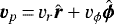 $\bm{v}_{p}\,{=}\,v_r \hat{\bm r}+ v_{\phi} \hat{\bm \phi}$