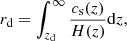 $$ \begin{aligned} r_{\rm d} = \int _{z_{\rm d}}^{\infty } \frac{c_{\rm s}(z)}{H(z)} \mathrm{d}z, \end{aligned} $$