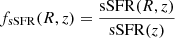 $$ \begin{aligned} f_{\rm sSFR} (R,z) =\frac{\mathrm{sSFR} (R,z)}{\mathrm{sSFR} (z)} \end{aligned} $$