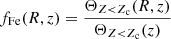 $$ \begin{aligned} f_{\rm Fe} (R,z) =\frac{\Theta _{Z < Z_{\rm c}} (R,z)}{\Theta _{Z < Z_{\rm c}}(z)} \end{aligned} $$
