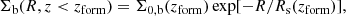$$ \begin{aligned} \Sigma _{\rm b} (R,z < z_{\rm form}) = \Sigma _{\rm 0,b} (z_{\rm form}) \exp [-R/R_{\rm s}(z_{\rm form})], \end{aligned} $$
