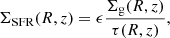 $$ \begin{aligned} \Sigma _{\rm SFR} (R,z) = \epsilon \frac{\Sigma _{\rm g} (R,z)}{\tau (R,z)}, \end{aligned} $$