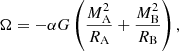 $$ \begin{aligned} \Omega = -\alpha G\left(\frac{M_{\rm A}^2}{R_{\rm A}} + \frac{M_{\rm B}^2}{R_{\rm B}} \right), \end{aligned} $$