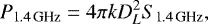 \begin{equation*} P_{\textrm{1.4\,GHz}} = 4\pi k D_L^2 S_{\textrm{1.4\,GHz}},\end{equation*}
