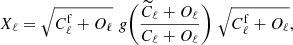 $$ \begin{aligned} X_\ell = \sqrt{ C_\ell ^\mathrm{f} + O_\ell } \,\, { g}{\left(\frac{\widetilde{C}_\ell + O_\ell }{C_\ell + O_\ell }\right)} \,\, \sqrt{ C_\ell ^\mathrm{f} + O_\ell }, \end{aligned} $$