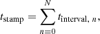 $$ \begin{aligned} t_{\mathrm{stamp}} = \sum _{n=0}^{N} t_{\mathrm{interval},\ n}, \end{aligned} $$