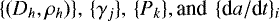 $\{ (D_h, \rho_h) \}, \, \{ \gamma_j \}, \, \{ P_k \},\textrm{and } \, \{ \textrm{d}a/\textrm{d}t \}_i $