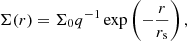 $$ \begin{aligned} \Sigma (r) = \Sigma _0q^{-1}\exp \left(-\frac{r}{r_{\rm s}}\right), \end{aligned} $$