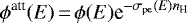 \begin{align*} \phi^{\textrm{att}}(E)\,{=}\,\phi(E) \textrm{e}^{-\sigma_{\textrm{pe}}(E) n_{\textrm{H}}} \end{align*}