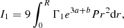 $$ \begin{aligned} I_1&=9\int _0^R\Gamma _1e^{3a+b}Pr^2{{\mathrm{d} }r}, \end{aligned} $$