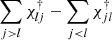 $ \displaystyle\sum\limits_{j > l} \chi_{lj}^{\dagger} - \displaystyle\sum\limits_{j < l} \chi_{jl}^{\dagger} $